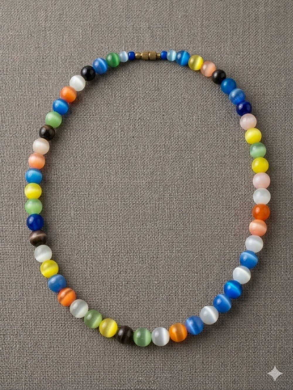 Vintage Rainbow Cat's Eye Beaded Choker Necklace 17" Colorful Shimmer Festival